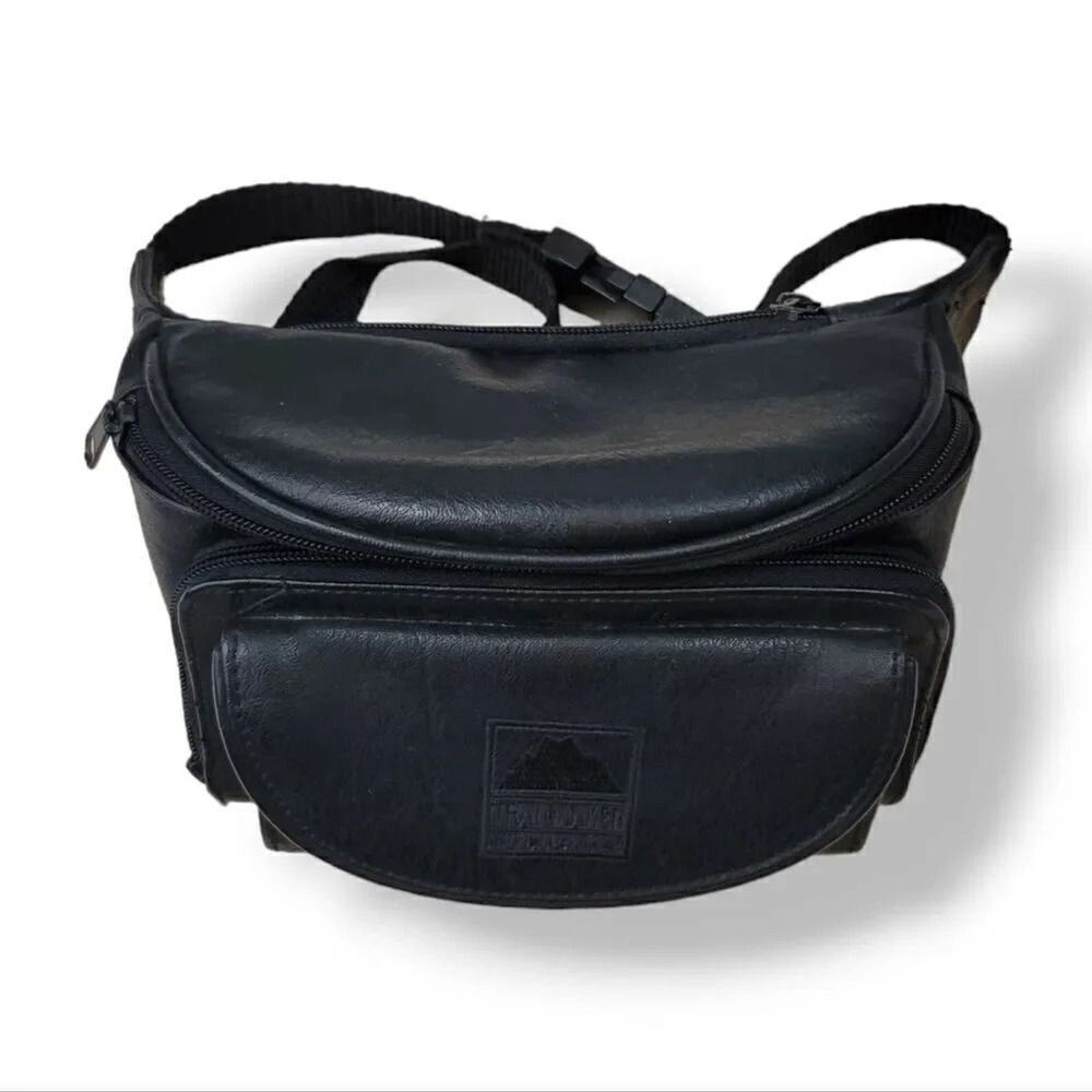 Vintage Trailmaker Equipment Black Leather Adjustable Waist Fanny Pack Bumbag